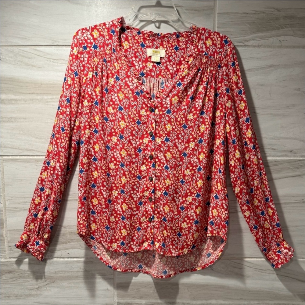 Maeve By Anthropologie Floral V-neck
Ruffle Blouse Size 4 - Picture 2 of 9